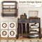 Brown Mid-Century Modern Record Player Stand with Charging and Storage